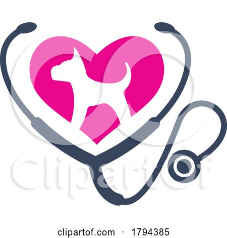 Silhouetted Dog in a Heart and Stethoscop Animal Hospital Logo by Vector Tradition SM