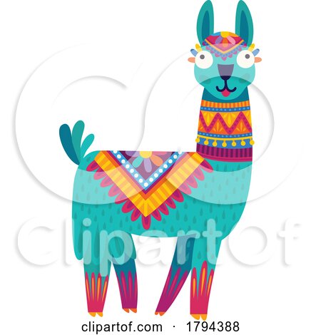 Colorful Mexican Themed Llama or Alpaca by Vector Tradition SM