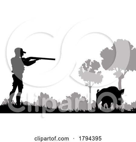 Silhouetted Wild Boar Hunter by Vector Tradition SM