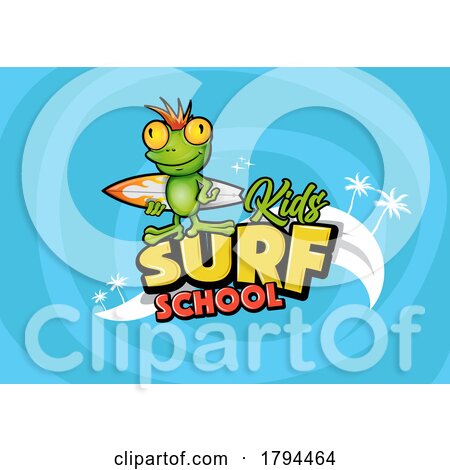 Cartoon Frog Kids Surf School and Wave Design by Domenico Condello