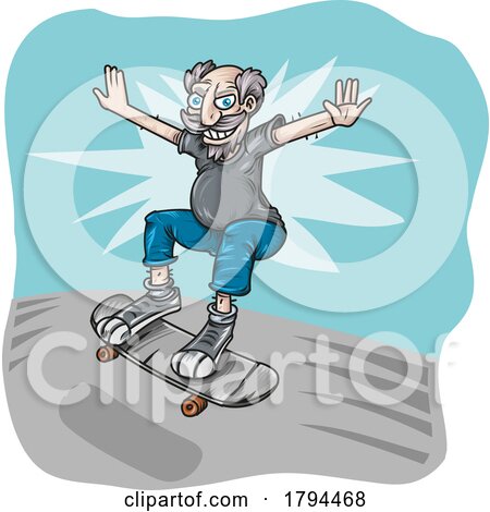 Cartoon Crazy Old Skater Dude by Domenico Condello