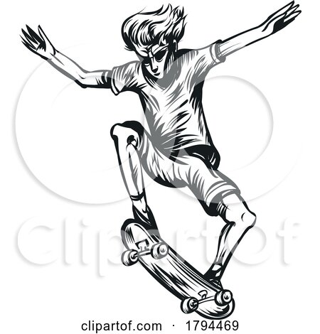 Black and White Sketch of of a Skateboarder by Domenico Condello