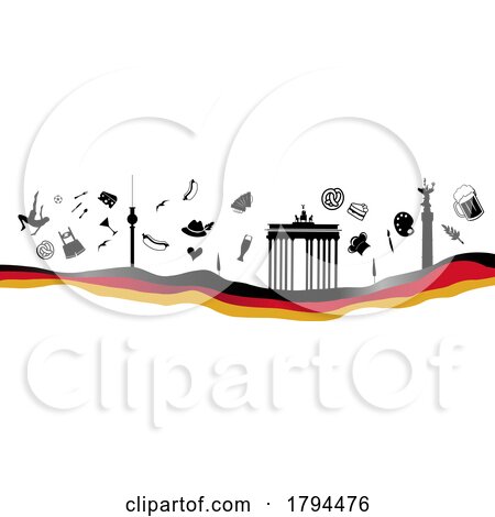 Germany Travel Banner with Symbol Element on Waving Flag by Domenico Condello