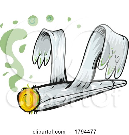 Cartoon Flying and Smoking Rolled Marijuana Joint by Domenico Condello