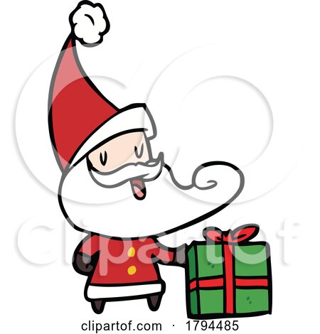 Cartoon Christmas Santa Claus with a Present by lineartestpilot