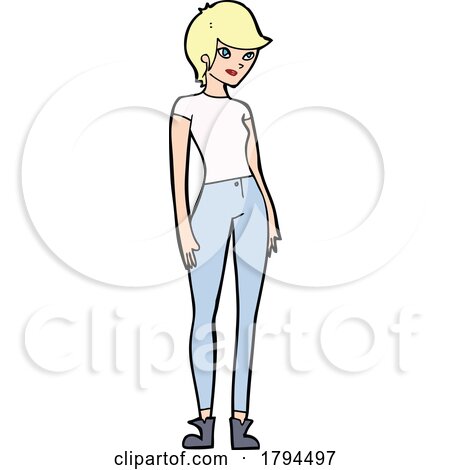 Cartoon Blond Woman in Casual Clothing by lineartestpilot