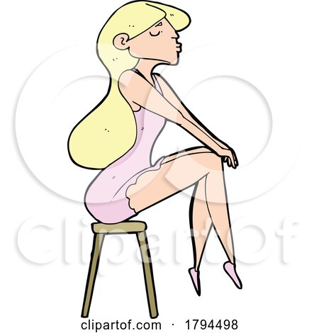 Cartoon Blond Woman Posing on a Stool by lineartestpilot