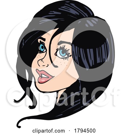 Cartoon Blue Eyed Woman with Black Hair by lineartestpilot