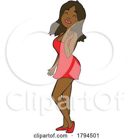Cartoon Black Woman in a Red Dress by lineartestpilot