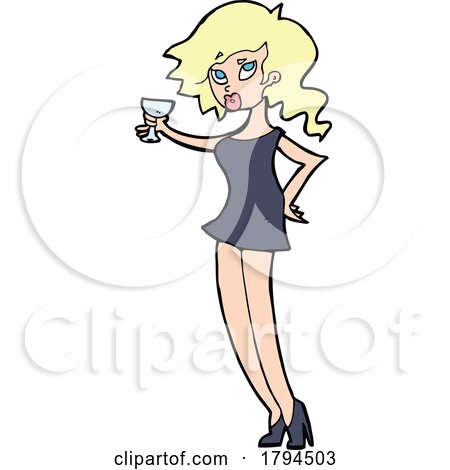 Cartoon Blond Woman Holding a Cocktail by lineartestpilot