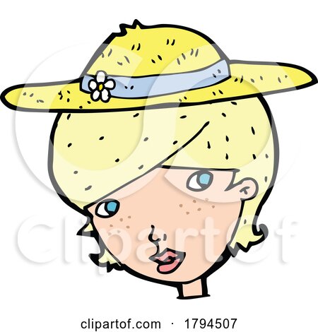 Sticker of a Cartoon Woman Wearing Summer Hat by lineartestpilot