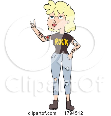 Cartoon Blond Woman with Tattoos in a Rock Shirt by lineartestpilot