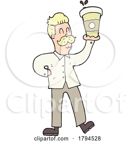 Cartoon Man Holding up a Take out Coffee by lineartestpilot