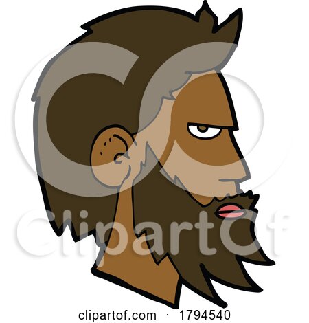 Cartoon Bearded Mans Face in Profile by lineartestpilot