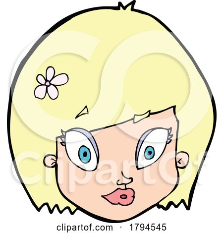 Cartoon Blond Womans Face with a Flower in Her Hair by lineartestpilot