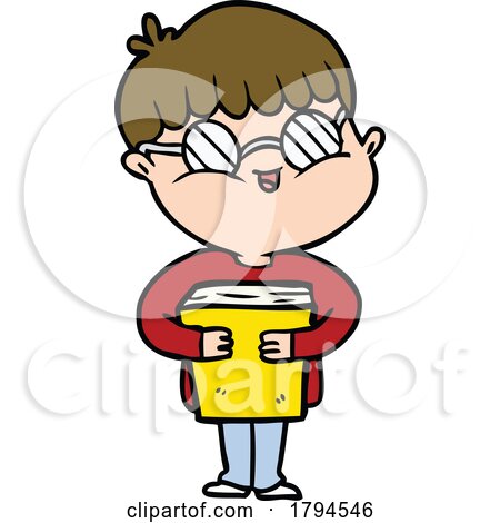 Cartoon Bespectacled Boy Carrying a Book by lineartestpilot