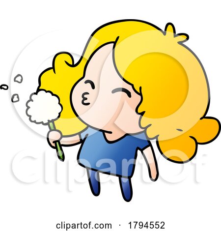 Cartoon Blond Girl Making a Wish with a Dandelion Seed Head by lineartestpilot