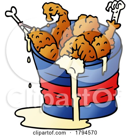 Cartoon Bucket of Fried Chicken with Dripping Fat by lineartestpilot