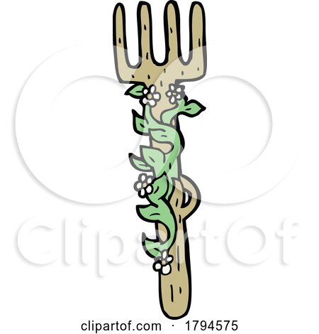 Cartoon Wood Fork with a Flowering Vine by lineartestpilot