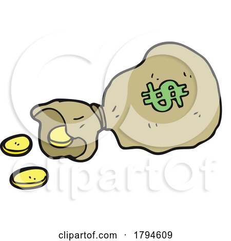 Cartoon Money Bag with Coins by lineartestpilot