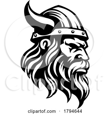 Viking Warrior Man Strong Mascot Face in Helmet by AtStockIllustration
