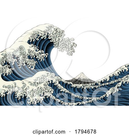 Japanese Great Wave Sea Japan Engraved Art Design by AtStockIllustration