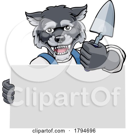 Bricklayer Wolf Trowel Tool Handyman Mascot by AtStockIllustration