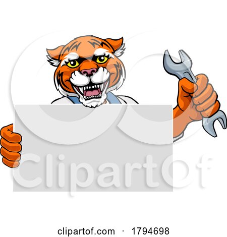 Tiger Mechanic Plumber Spanner Wrench Handyman by AtStockIllustration
