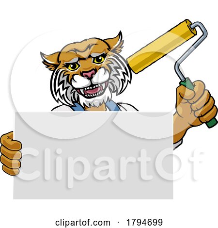Wildcat Painter Decorator Paint Roller Mascot Man by AtStockIllustration