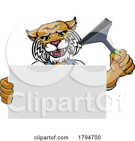 Window Cleaner Wildcat Car Wash Cleaning Mascot by AtStockIllustration