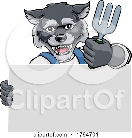 Gardener Wolf Cartoon Tool Handyman Mascot by AtStockIllustration