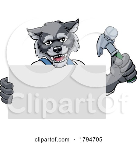 Wolf Dog Hammer Cartoon Mascot Handyman Carpenter by AtStockIllustration