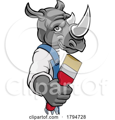 Rhino Painter Decorator Holding Paintbrush by AtStockIllustration