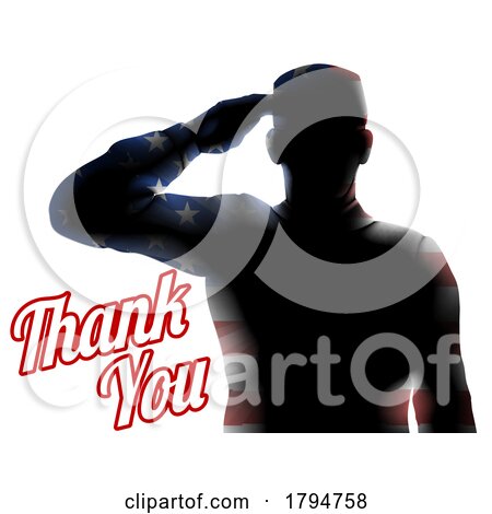 A Soldier Saluting Silhouette with Thank You Text by AtStockIllustration
