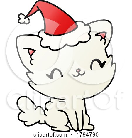 Clipart Cartoon White Christmas Cat by lineartestpilot
