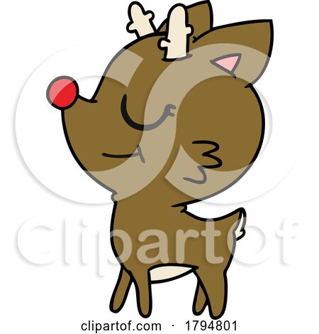Clipart Cartoon Red Nosed Rudolph Reindeer by lineartestpilot