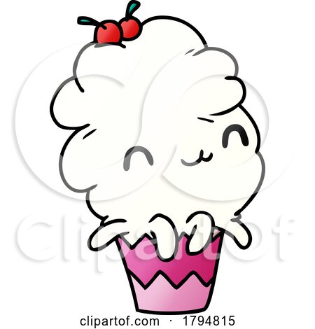 Clipart Cartoon Octopus Cupcake Character by lineartestpilot