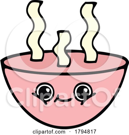 Clipart Cartoon Happy Bowl of Soup or Noodles by lineartestpilot