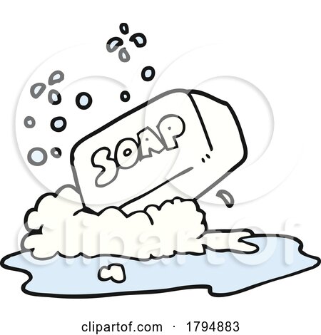 Clipart Cartoon Bar of Soap in Water by lineartestpilot