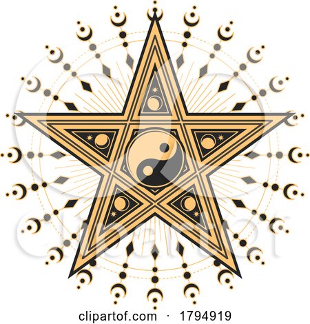 Yin Yang Symbol Inside of Pentagram Star by Vector Tradition SM