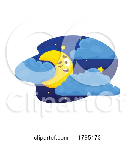 Winking Crescent Moon in Clouds by Vector Tradition SM