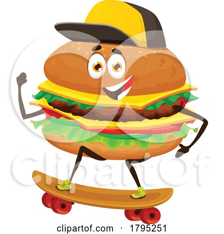 Skateboarding Cheeseburger Food Mascot by Vector Tradition SM