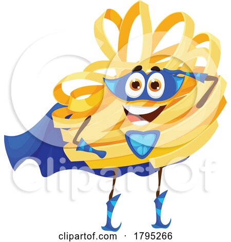 Super Hero Tagliatelle Pasta Food Mascot by Vector Tradition SM
