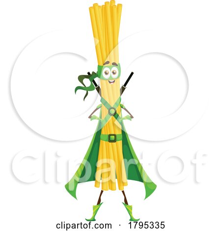 Super Hero Bucatini Pasta Food Mascot by Vector Tradition SM