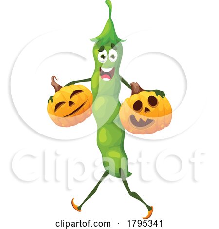 Halloween Pea Pod Vegetable Food Mascot by Vector Tradition SM