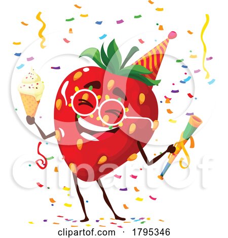 Party Strawberry Food Fruit Mascot by Vector Tradition SM