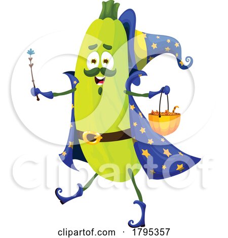 Halloween Wizard Zucchini Vegetable Food Mascot by Vector Tradition SM