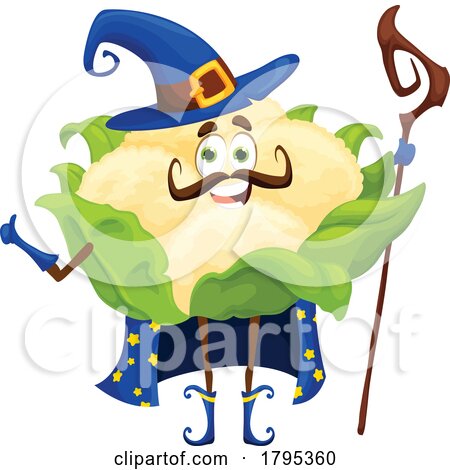 Wizard Cauliflower Vegetable Food Mascot by Vector Tradition SM