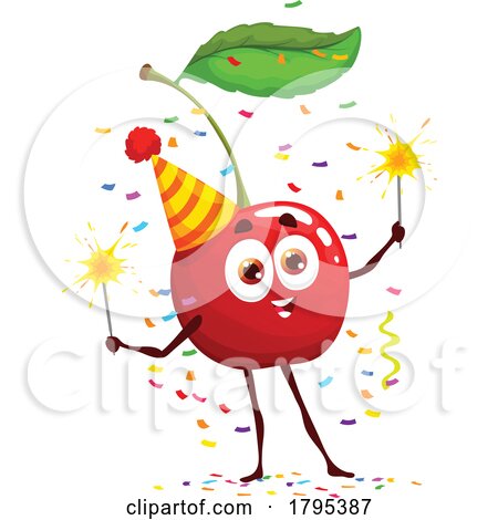 Party Cherry Food Fruit Mascot by Vector Tradition SM