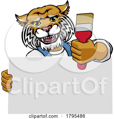 Wildcat Painter Decorator Paint Brush Mascot Man by AtStockIllustration